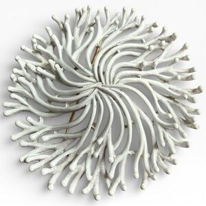 Trifari White Enamel Flower Coral Nature Inspired Brooch Vintage